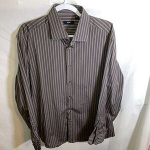 Hugo Boss Dress Shirt Men’s Size Large Gray Striped Long Sleeve Button Up